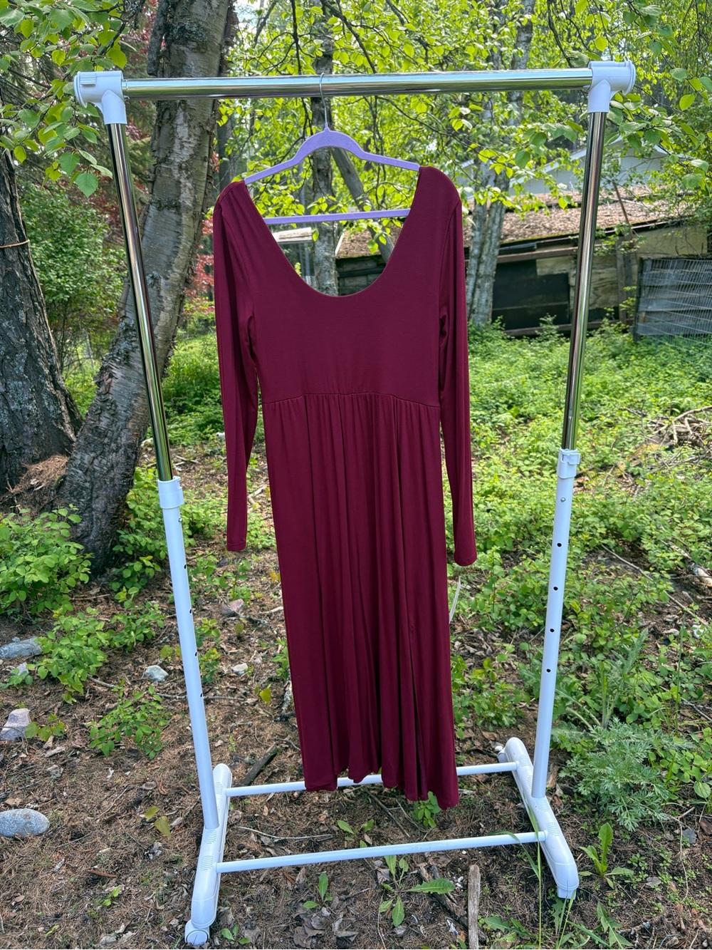 a new day Long Sleeve Scoop-Back Dress in Wine Red